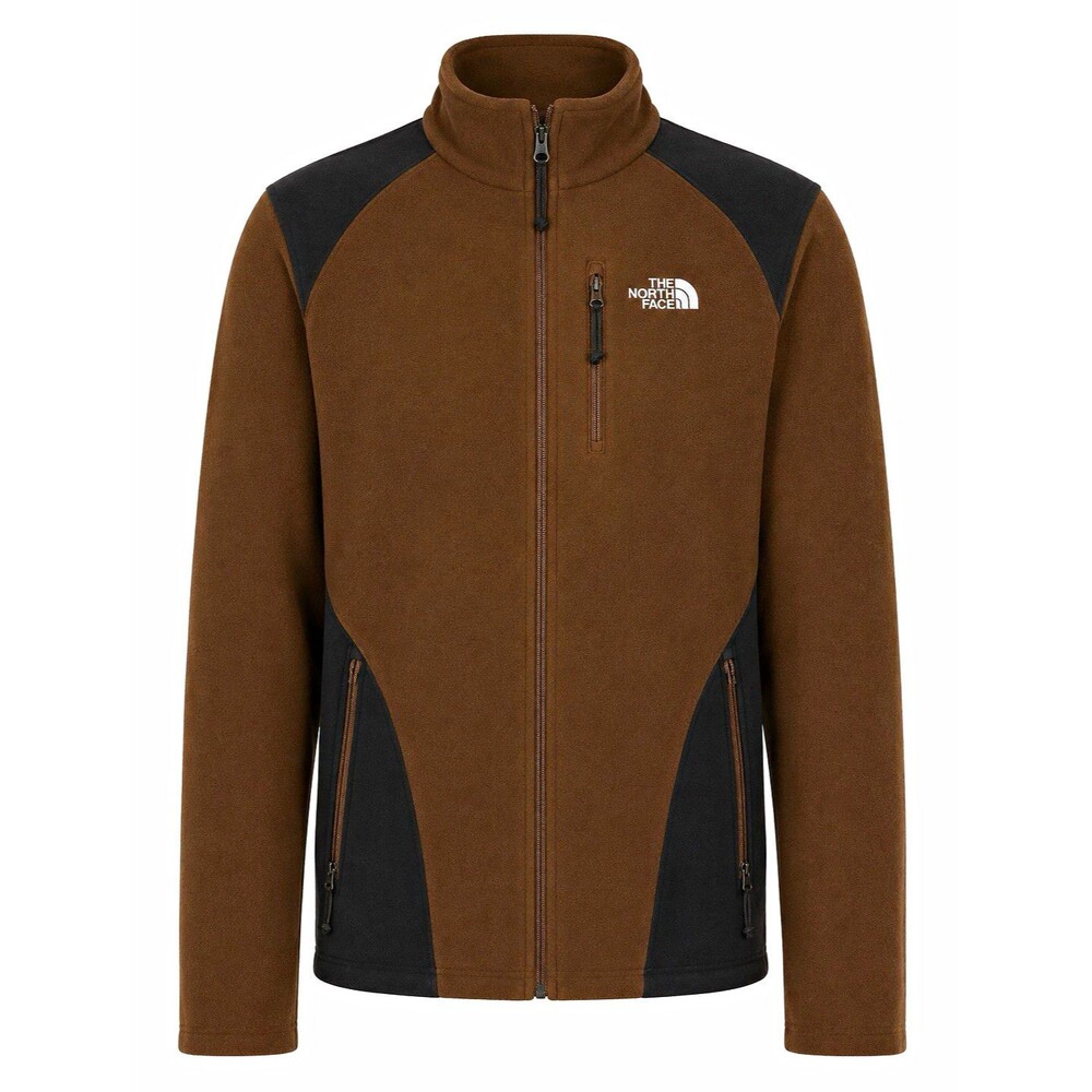The North Face Men's Brown/Black Full Zip Fleece Jacket Stand-Up Collar